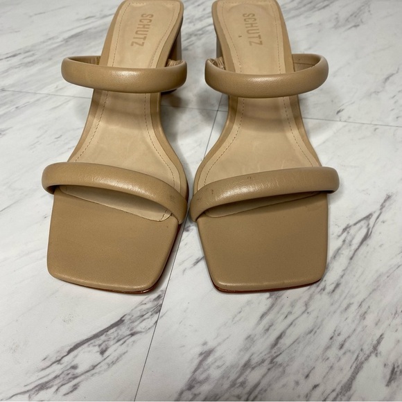 New! Schutz Ully Lo Tan Leather Heeled Sandal 10B - Picture 9 of 13